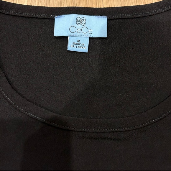 CeCe Short Sleeve Sequin Sleeve Black Shirt Size M - Picture 3 of 4